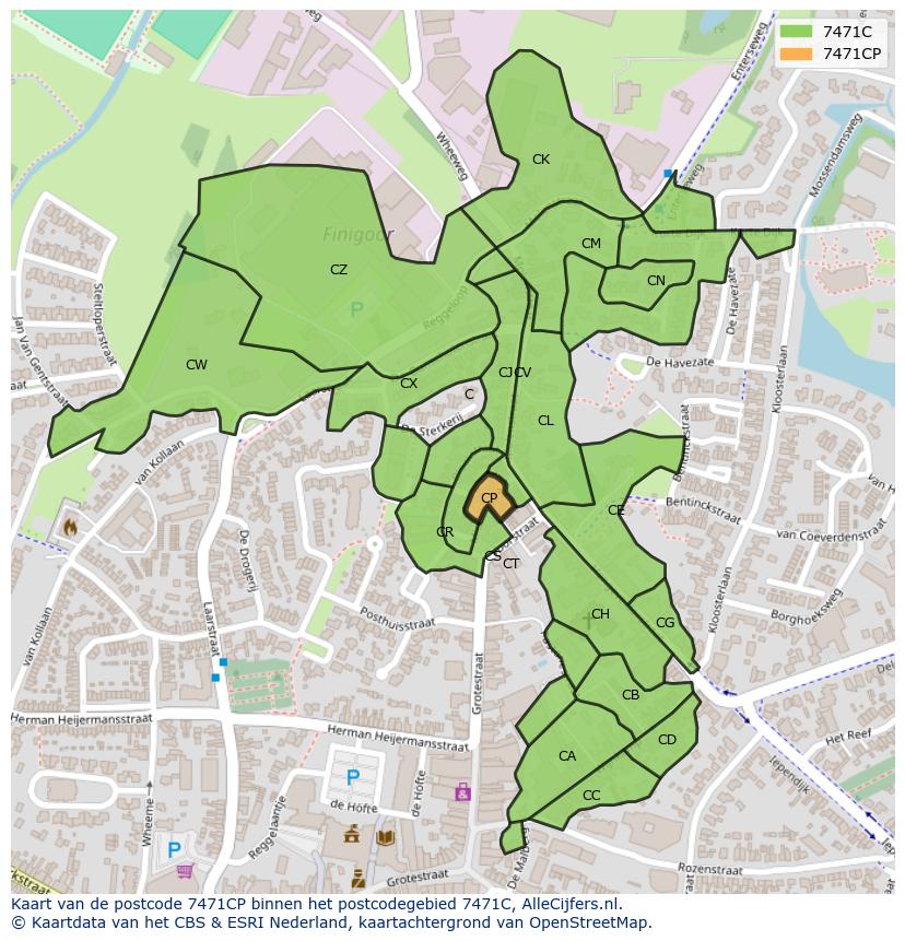 Afbeelding van het postcodegebied 7471 CP op de kaart.