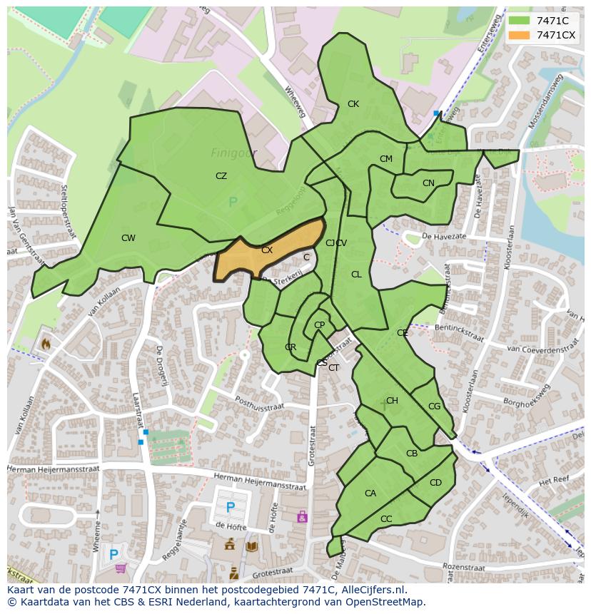 Afbeelding van het postcodegebied 7471 CX op de kaart.