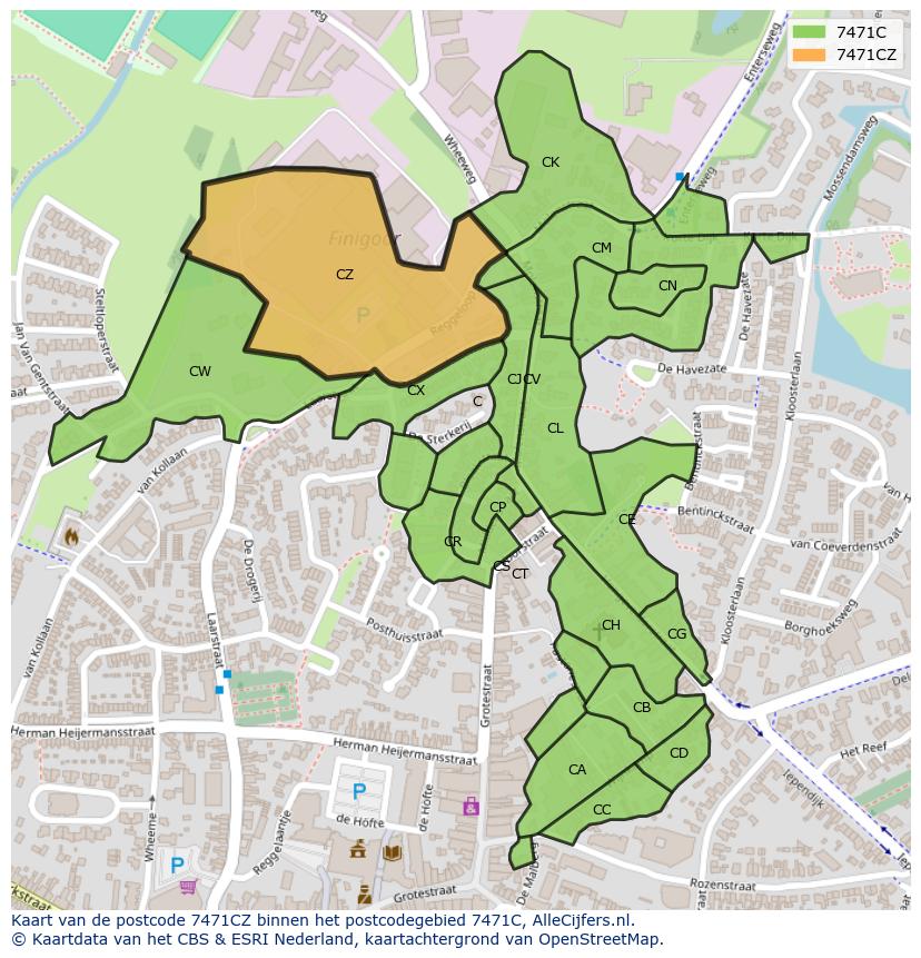 Afbeelding van het postcodegebied 7471 CZ op de kaart.