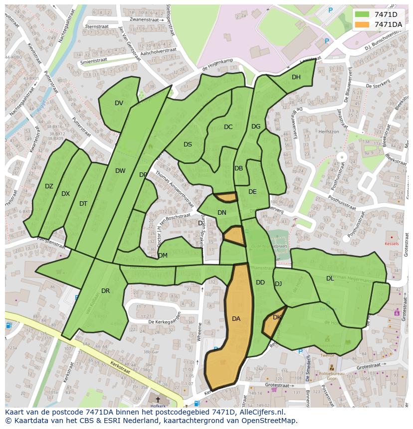 Afbeelding van het postcodegebied 7471 DA op de kaart.