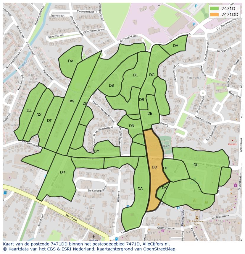 Afbeelding van het postcodegebied 7471 DD op de kaart.