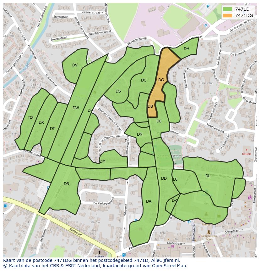 Afbeelding van het postcodegebied 7471 DG op de kaart.