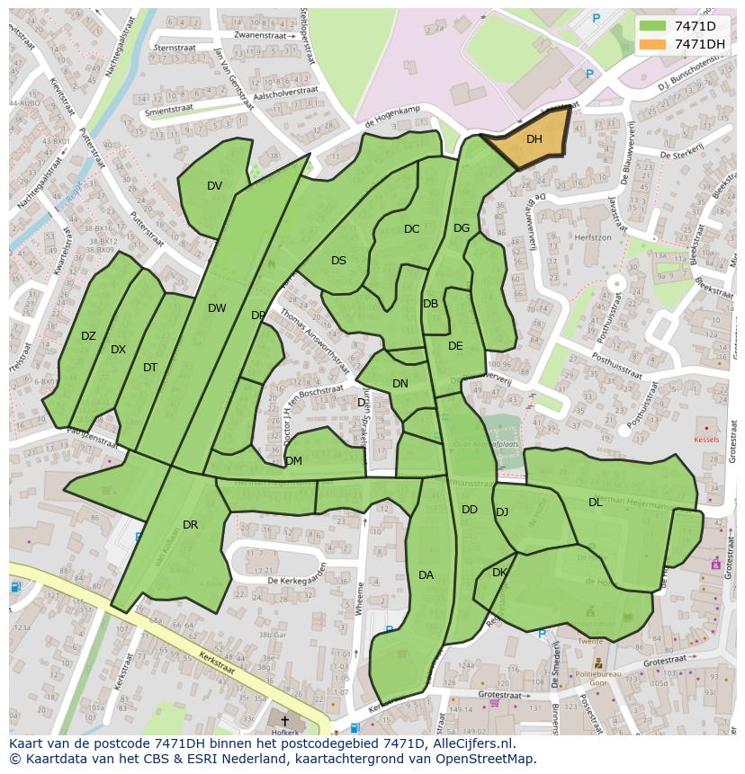 Afbeelding van het postcodegebied 7471 DH op de kaart.