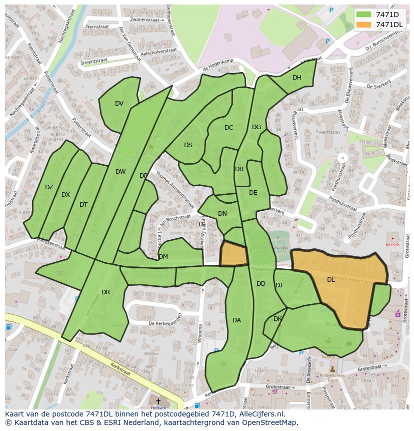 Afbeelding van het postcodegebied 7471 DL op de kaart.
