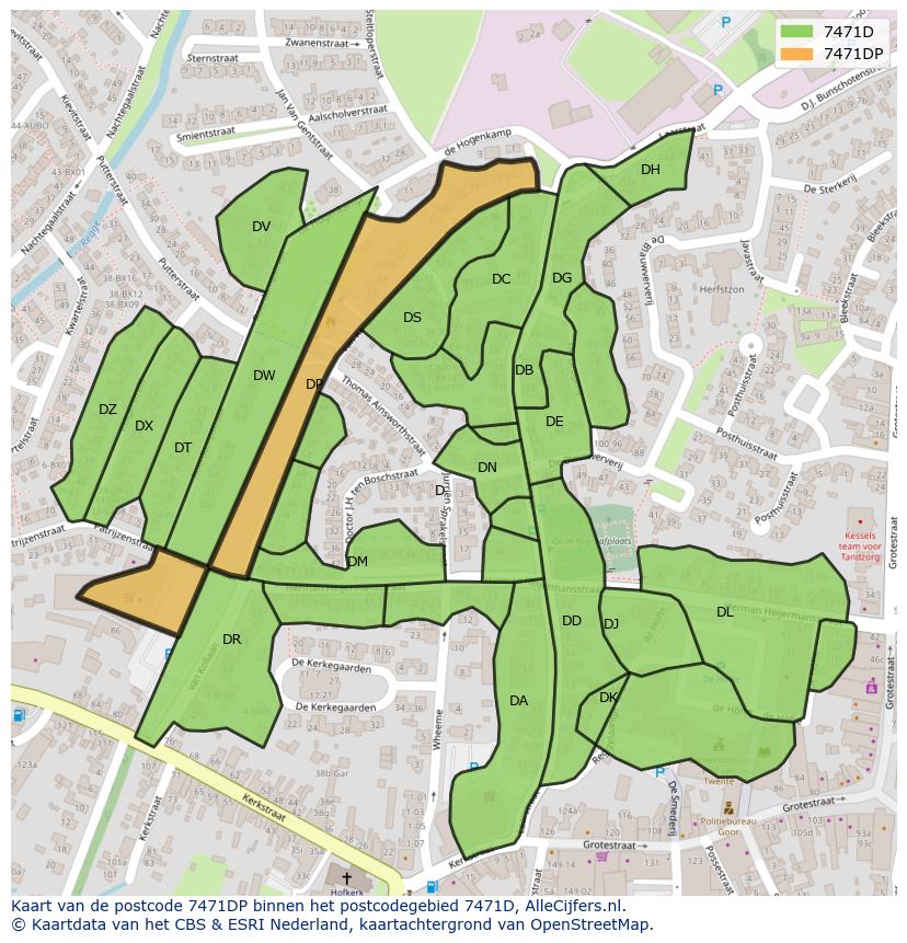 Afbeelding van het postcodegebied 7471 DP op de kaart.