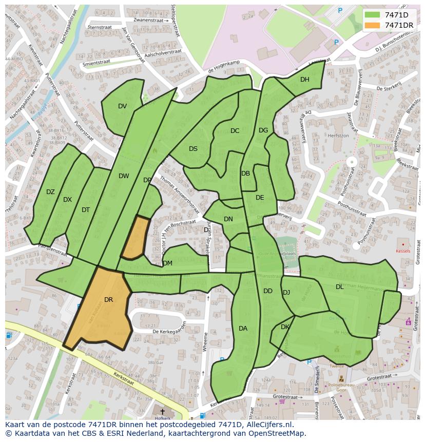 Afbeelding van het postcodegebied 7471 DR op de kaart.