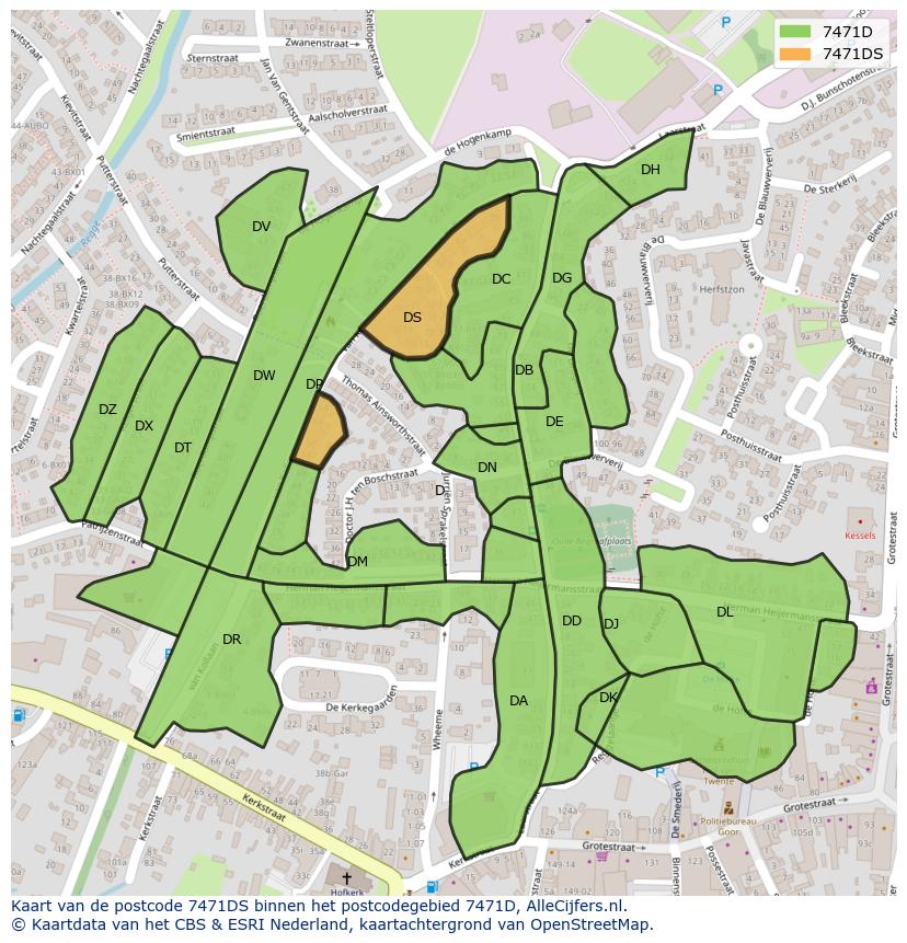 Afbeelding van het postcodegebied 7471 DS op de kaart.