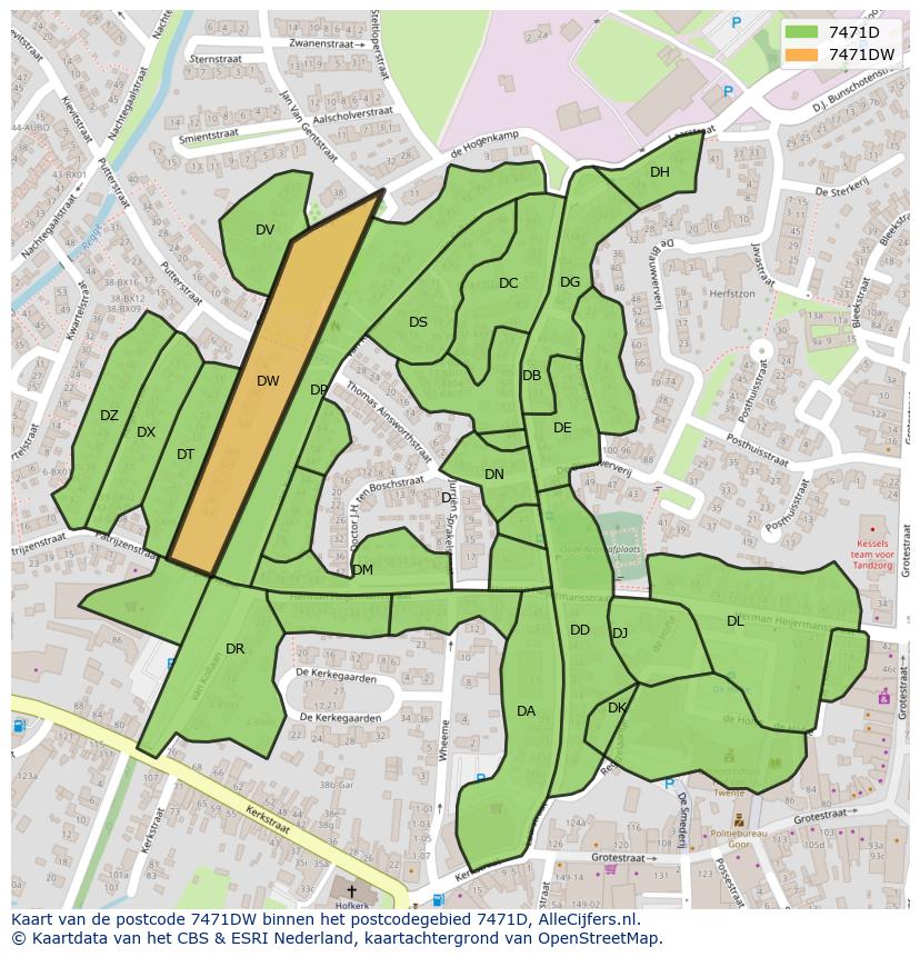 Afbeelding van het postcodegebied 7471 DW op de kaart.