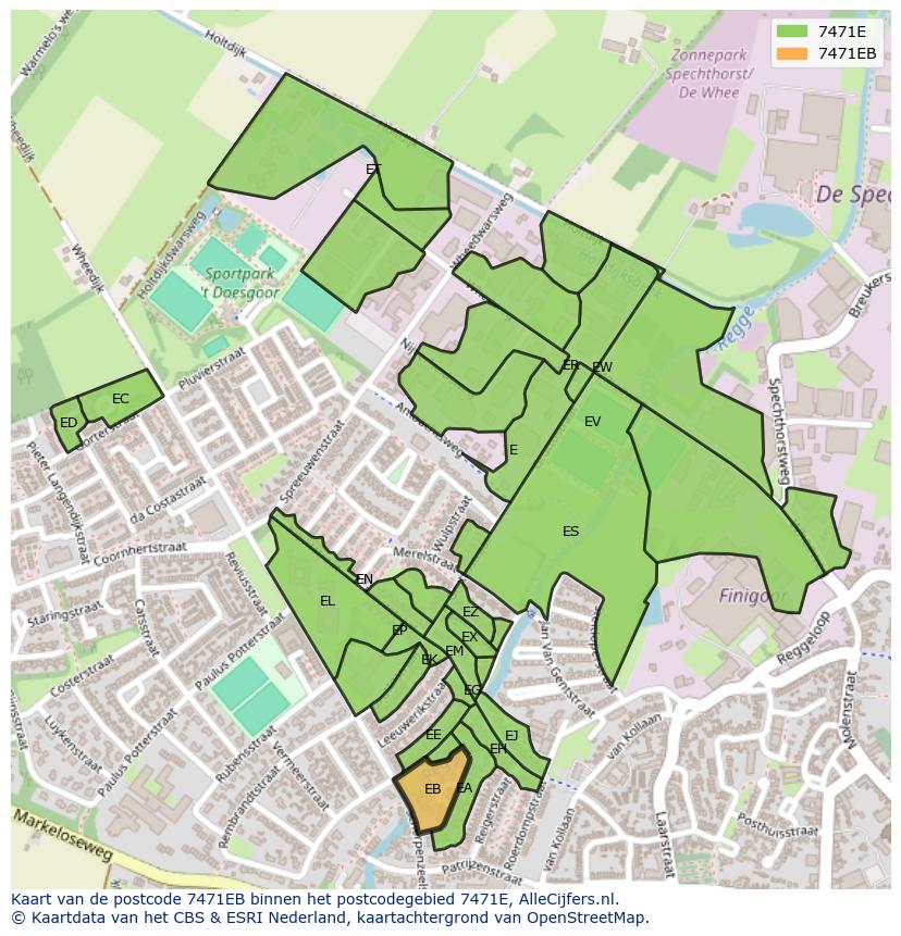 Afbeelding van het postcodegebied 7471 EB op de kaart.