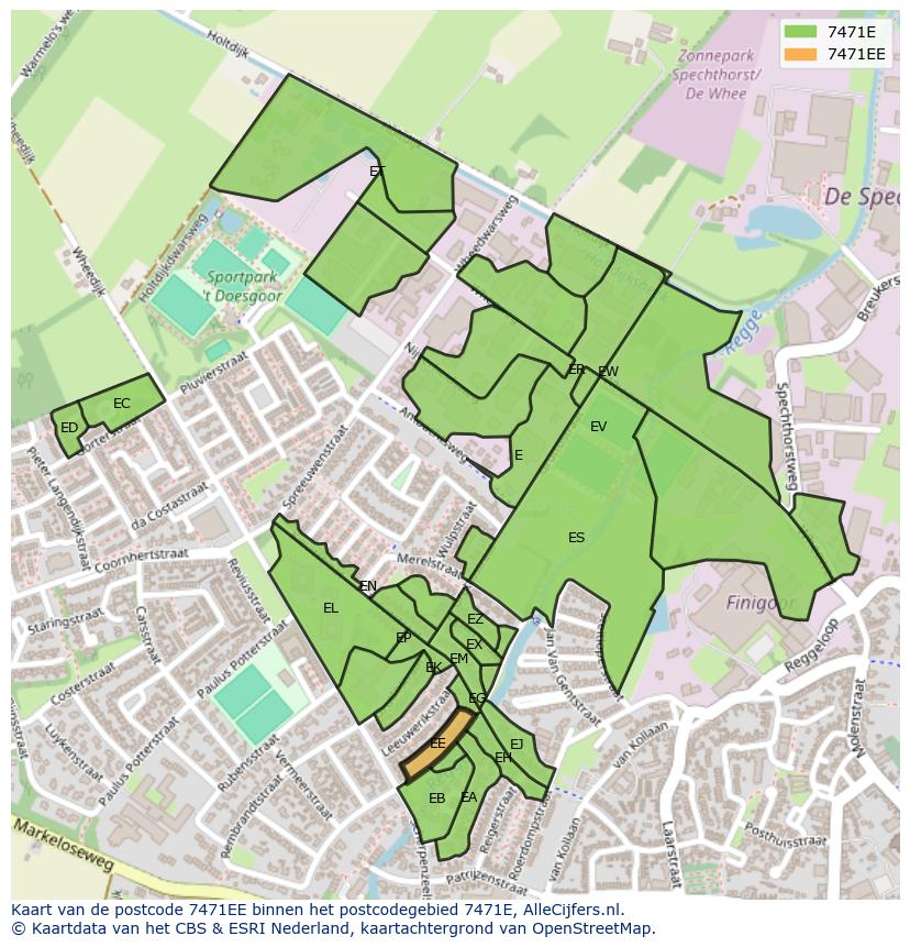 Afbeelding van het postcodegebied 7471 EE op de kaart.