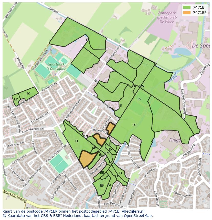 Afbeelding van het postcodegebied 7471 EP op de kaart.