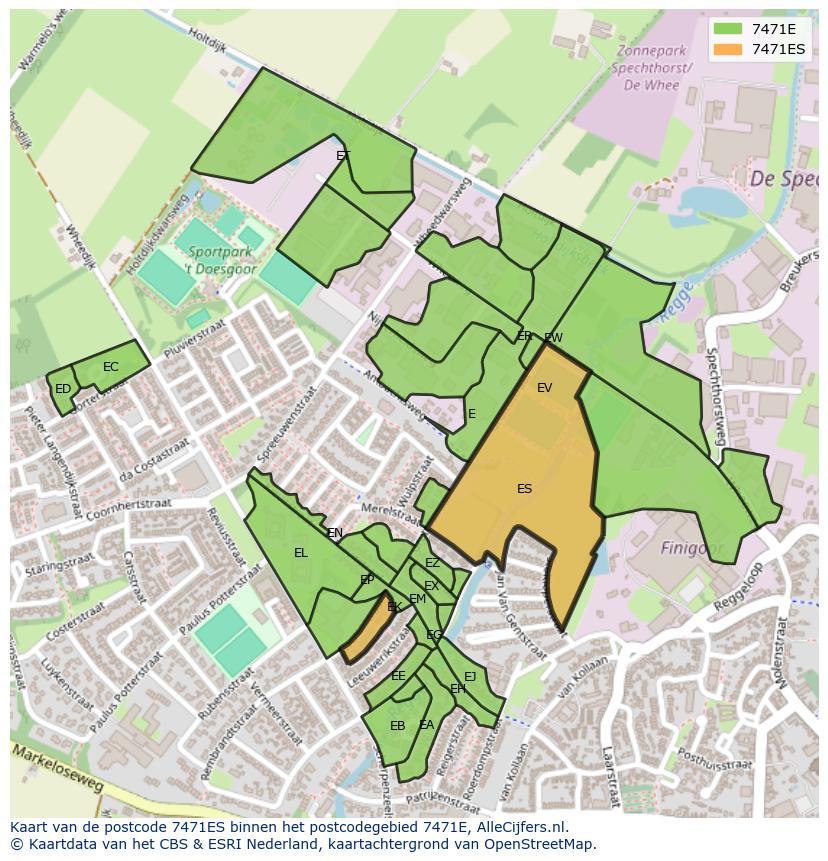 Afbeelding van het postcodegebied 7471 ES op de kaart.