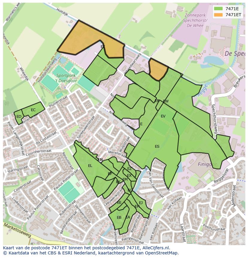 Afbeelding van het postcodegebied 7471 ET op de kaart.