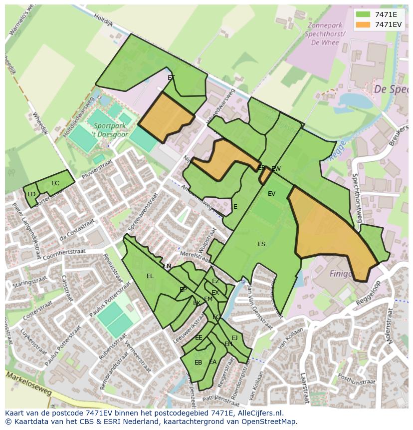 Afbeelding van het postcodegebied 7471 EV op de kaart.