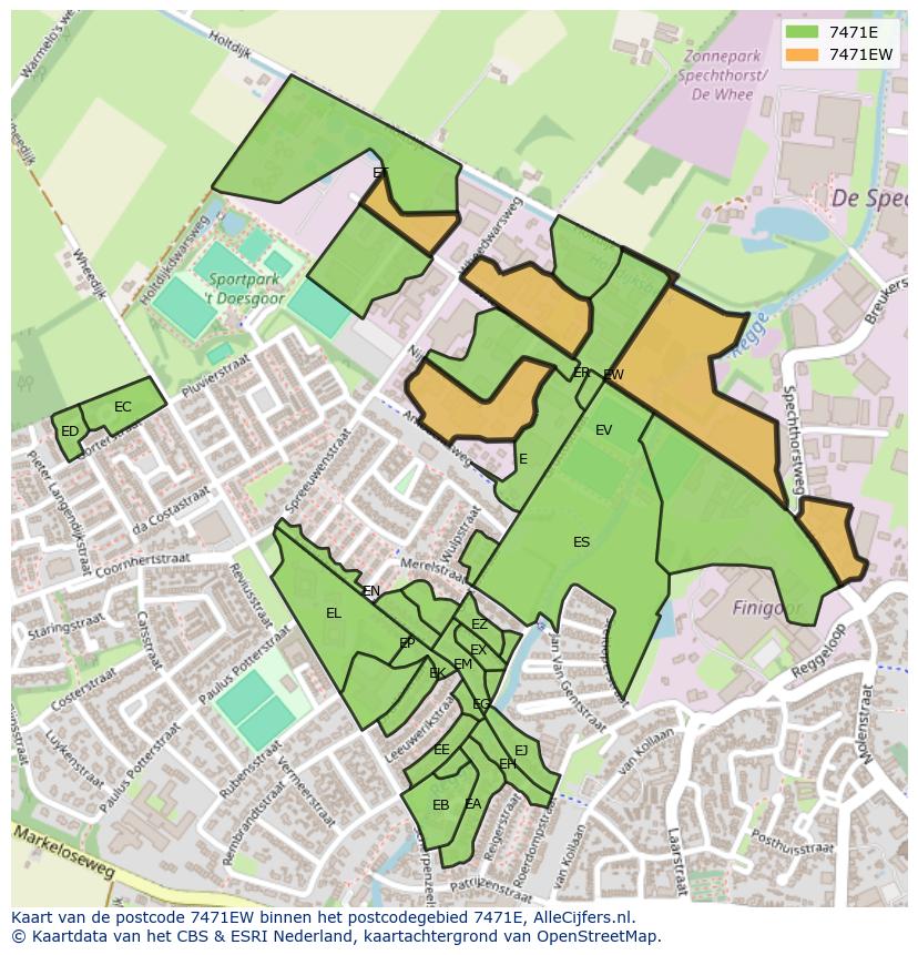 Afbeelding van het postcodegebied 7471 EW op de kaart.