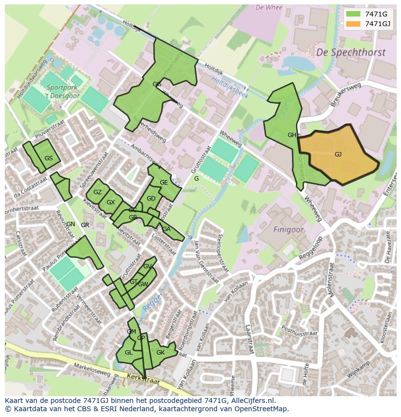 Afbeelding van het postcodegebied 7471 GJ op de kaart.