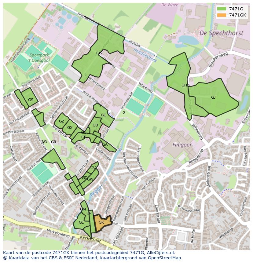 Afbeelding van het postcodegebied 7471 GK op de kaart.