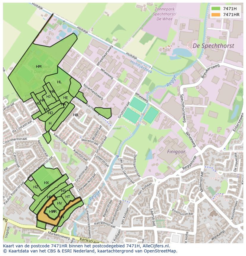 Afbeelding van het postcodegebied 7471 HR op de kaart.