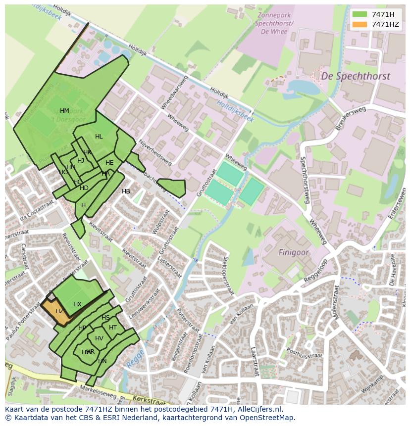 Afbeelding van het postcodegebied 7471 HZ op de kaart.