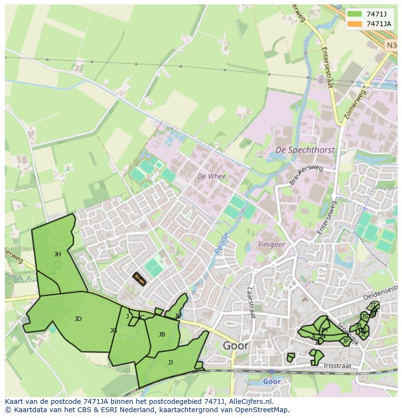 Afbeelding van het postcodegebied 7471 JA op de kaart.