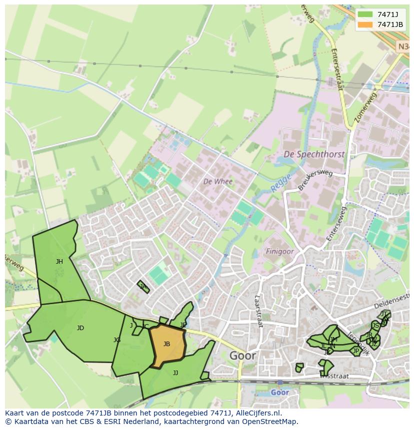 Afbeelding van het postcodegebied 7471 JB op de kaart.