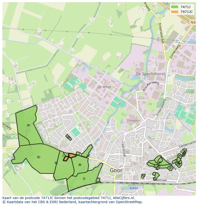 Afbeelding van het postcodegebied 7471 JC op de kaart.