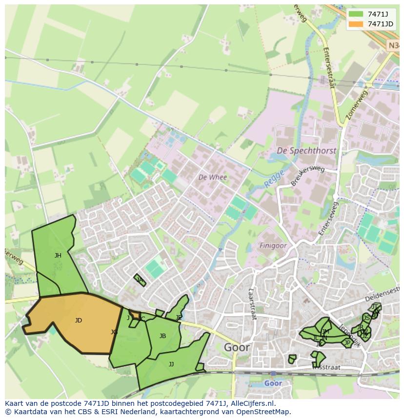 Afbeelding van het postcodegebied 7471 JD op de kaart.