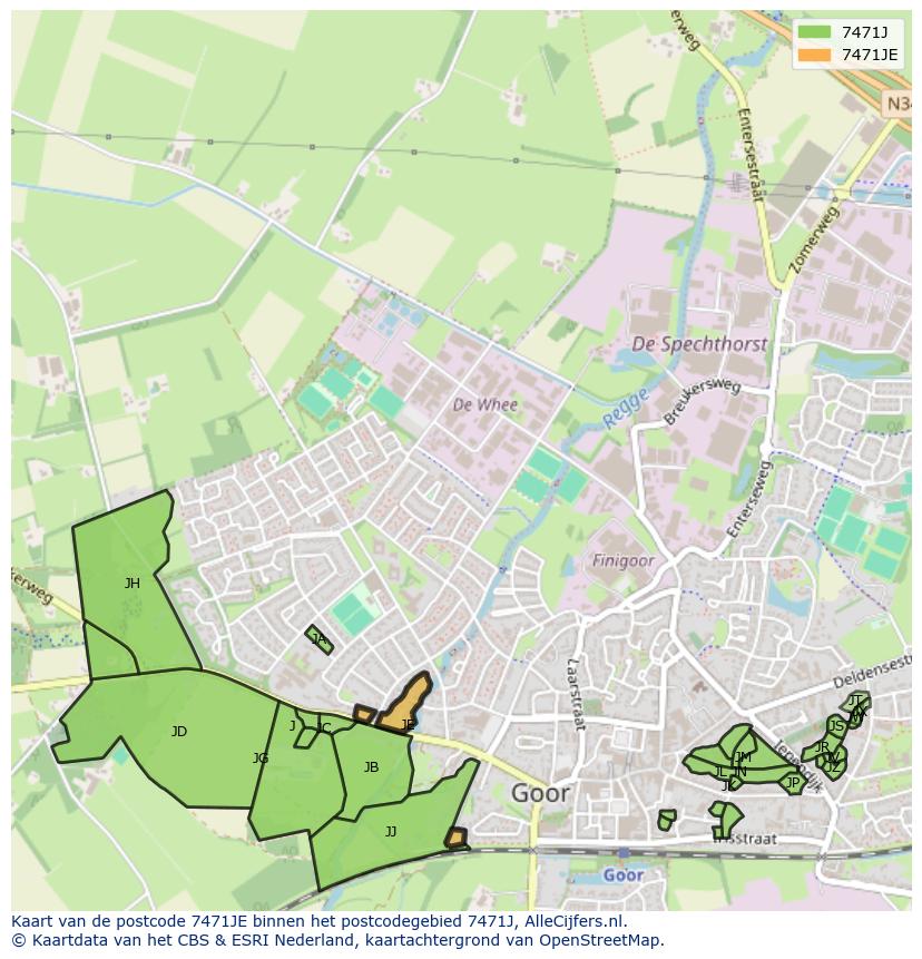 Afbeelding van het postcodegebied 7471 JE op de kaart.
