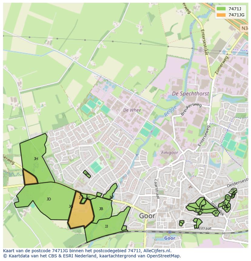 Afbeelding van het postcodegebied 7471 JG op de kaart.
