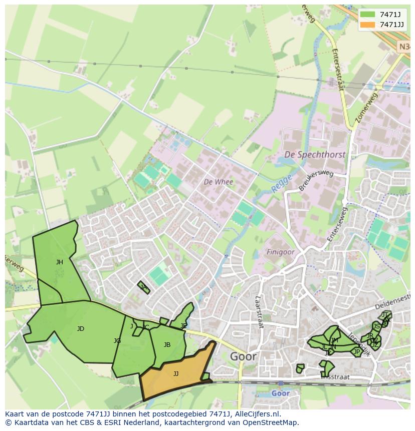 Afbeelding van het postcodegebied 7471 JJ op de kaart.