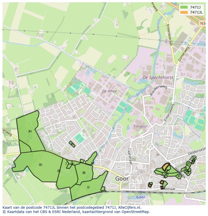 Afbeelding van het postcodegebied 7471 JL op de kaart.