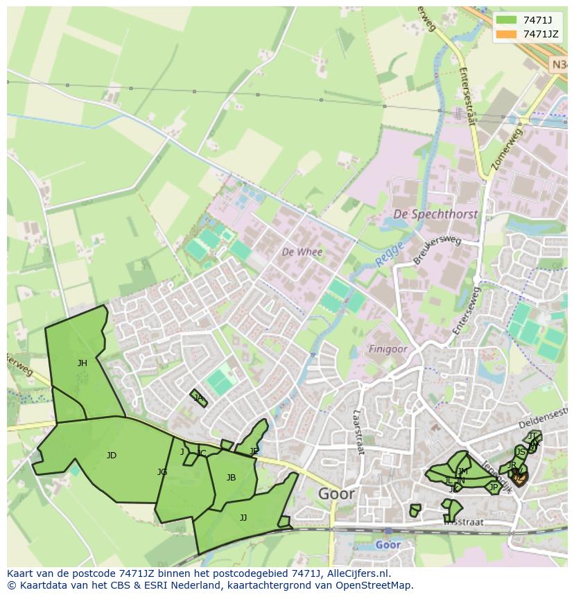 Afbeelding van het postcodegebied 7471 JZ op de kaart.