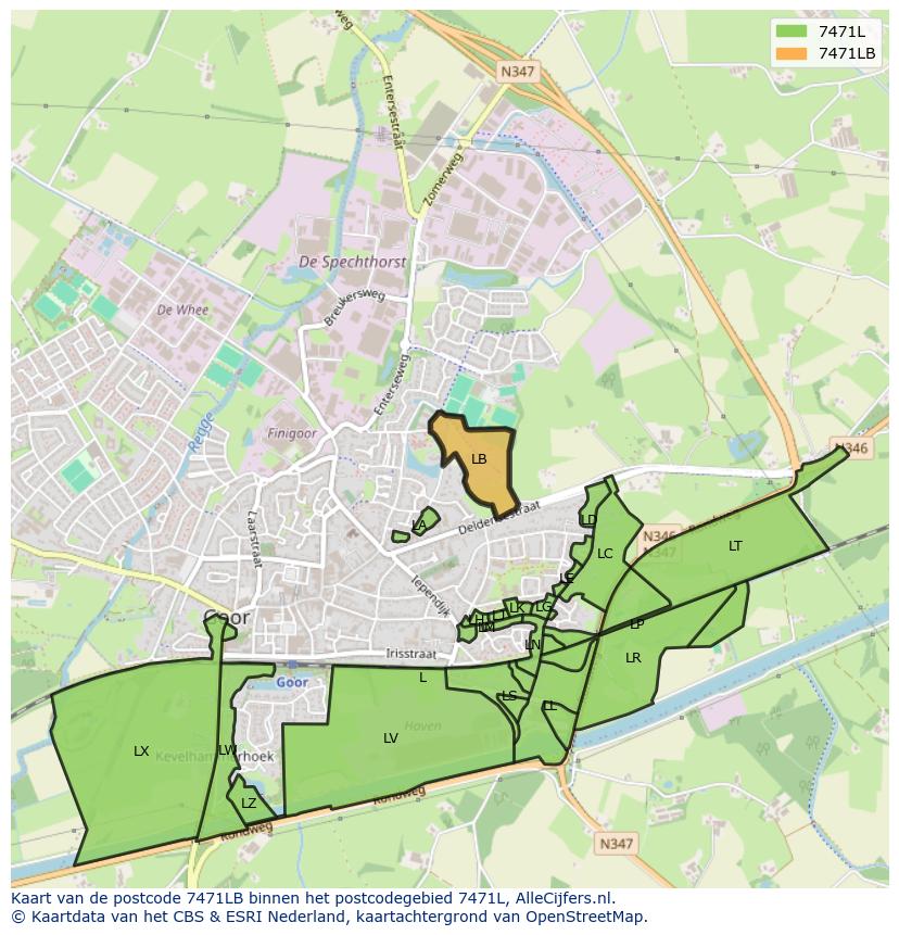 Afbeelding van het postcodegebied 7471 LB op de kaart.