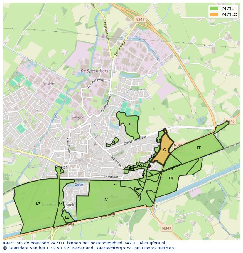 Afbeelding van het postcodegebied 7471 LC op de kaart.