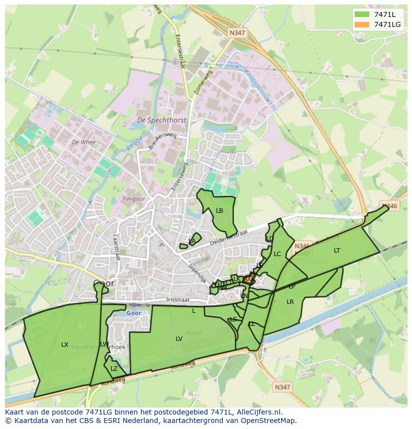 Afbeelding van het postcodegebied 7471 LG op de kaart.