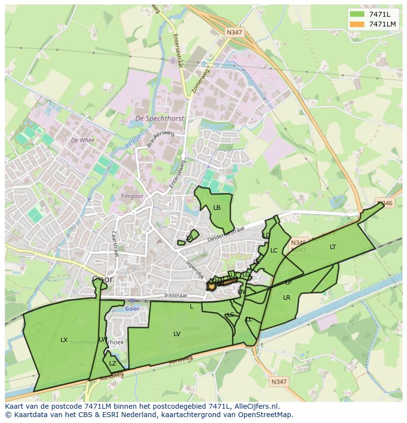 Afbeelding van het postcodegebied 7471 LM op de kaart.