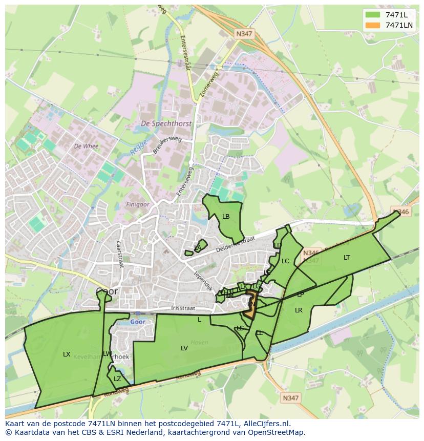 Afbeelding van het postcodegebied 7471 LN op de kaart.