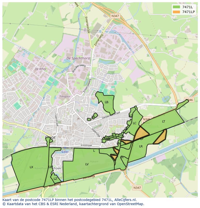Afbeelding van het postcodegebied 7471 LP op de kaart.