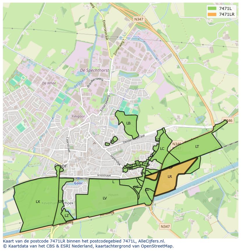 Afbeelding van het postcodegebied 7471 LR op de kaart.