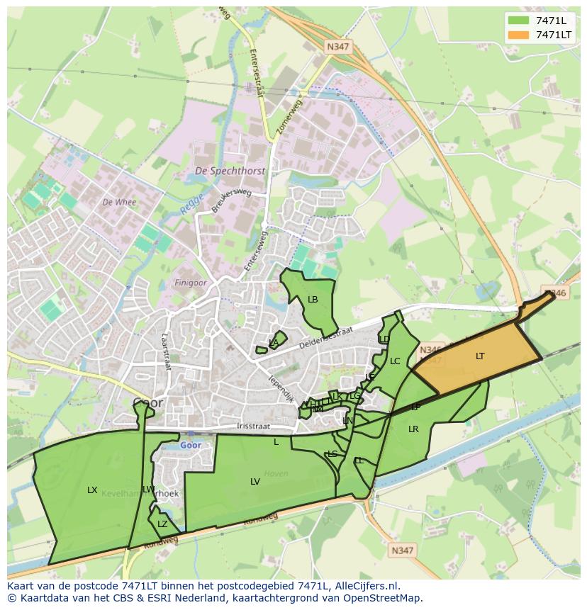 Afbeelding van het postcodegebied 7471 LT op de kaart.