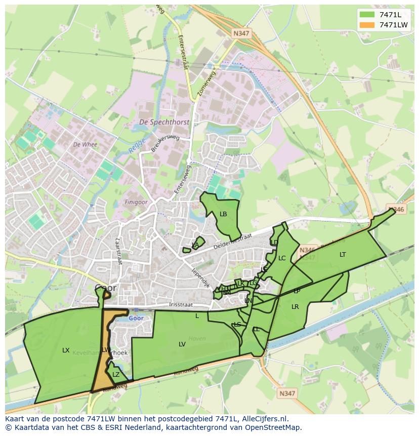 Afbeelding van het postcodegebied 7471 LW op de kaart.