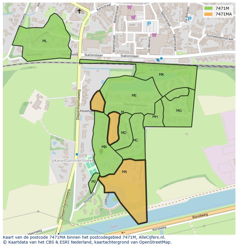 Afbeelding van het postcodegebied 7471 MA op de kaart.