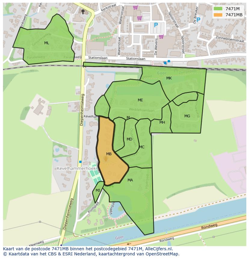 Afbeelding van het postcodegebied 7471 MB op de kaart.
