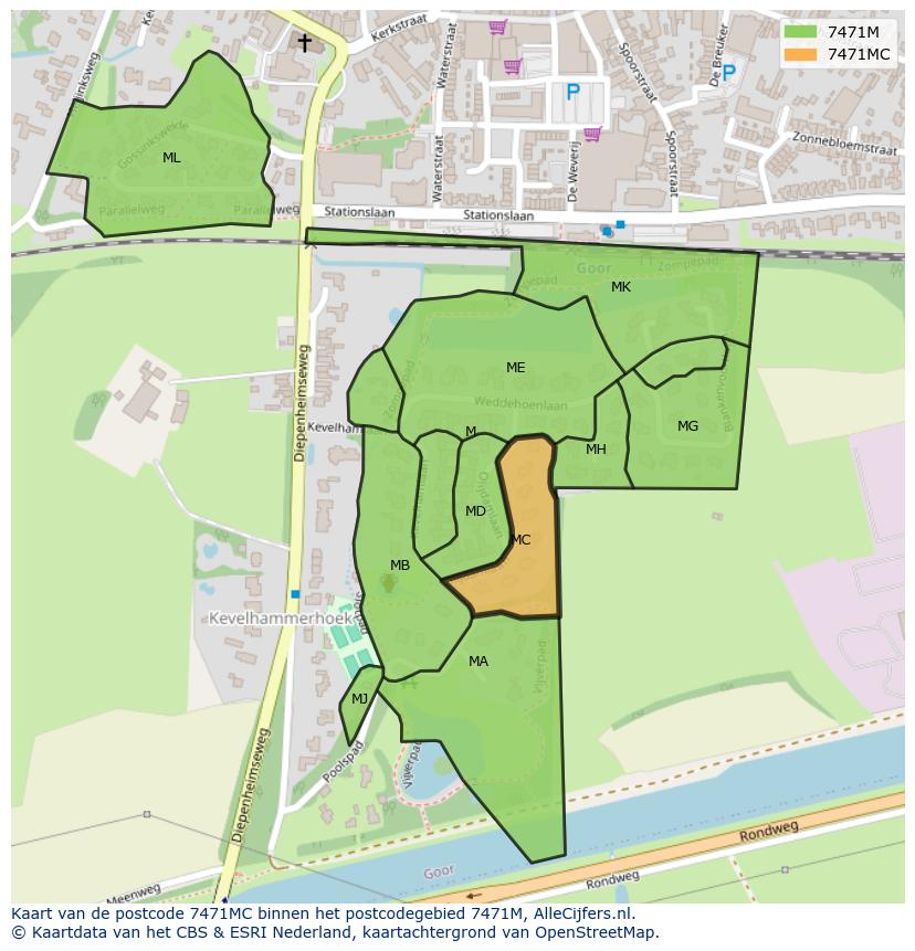 Afbeelding van het postcodegebied 7471 MC op de kaart.