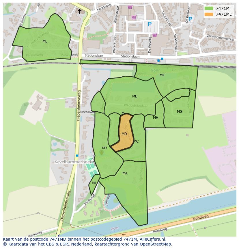 Afbeelding van het postcodegebied 7471 MD op de kaart.