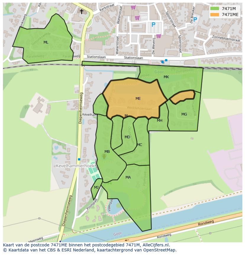 Afbeelding van het postcodegebied 7471 ME op de kaart.