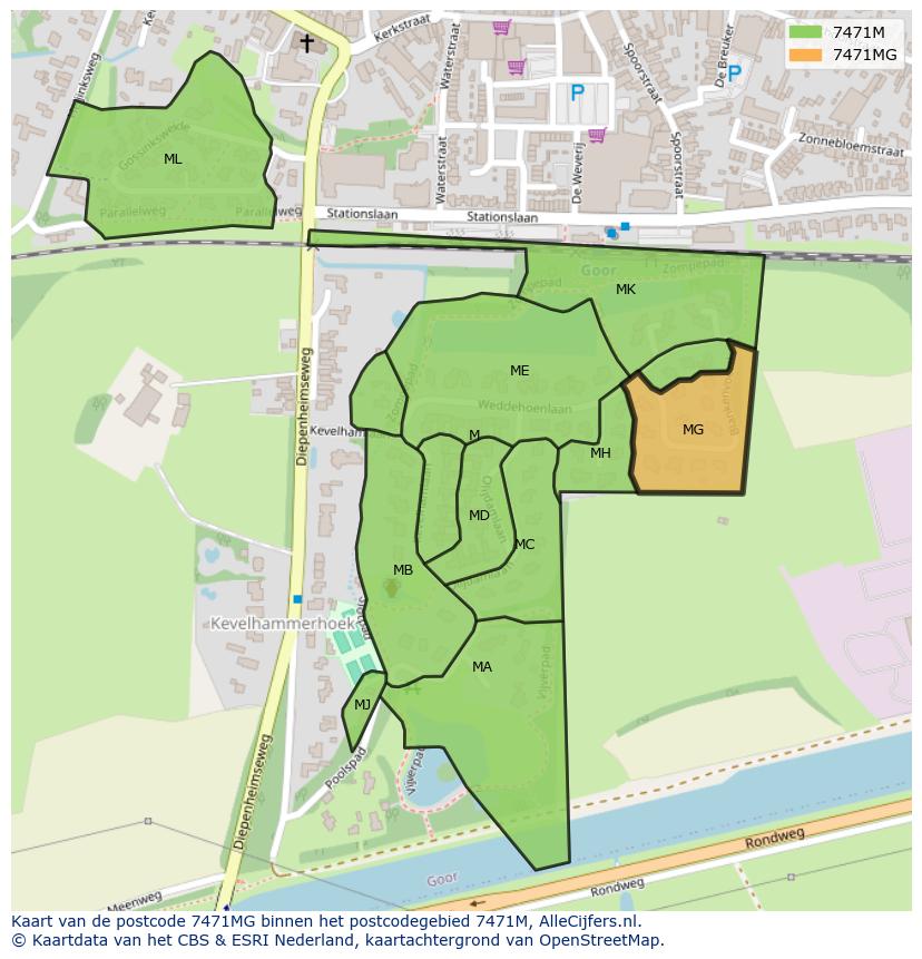 Afbeelding van het postcodegebied 7471 MG op de kaart.
