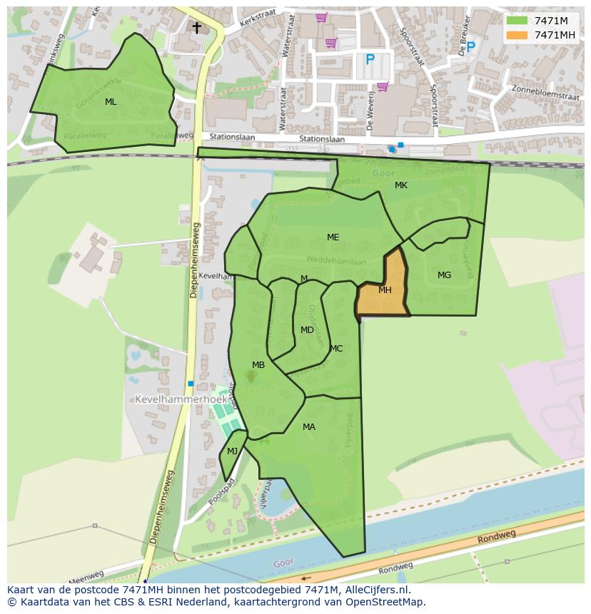 Afbeelding van het postcodegebied 7471 MH op de kaart.