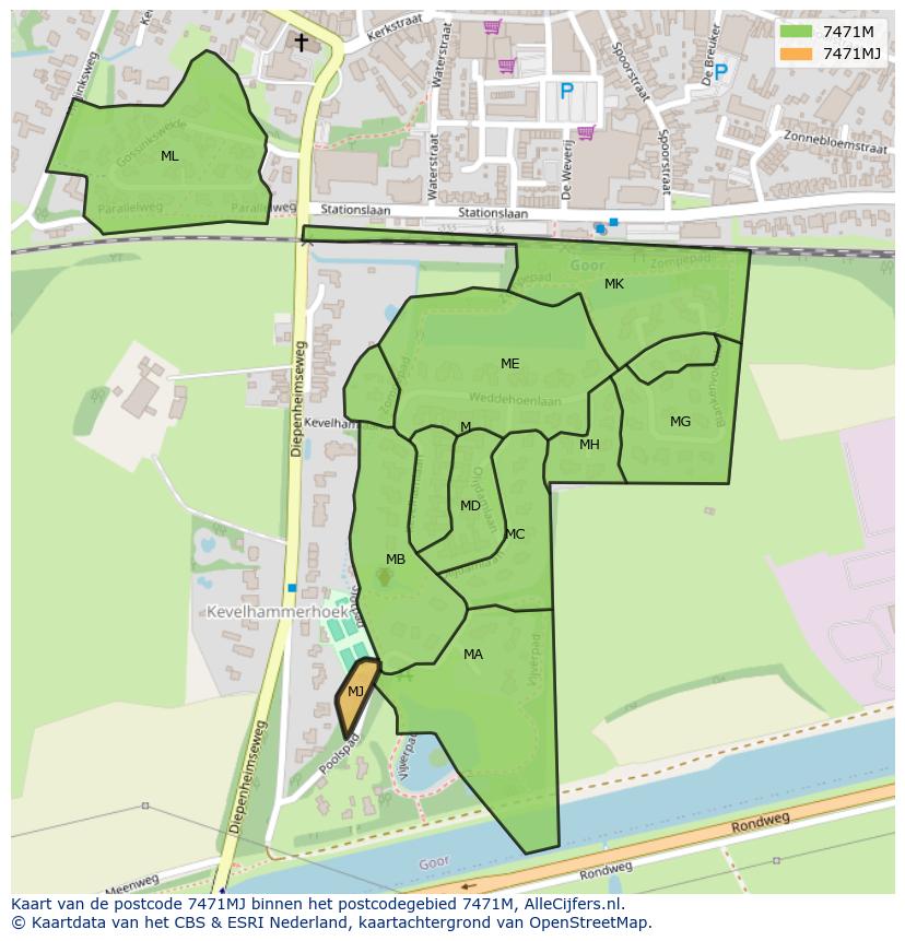 Afbeelding van het postcodegebied 7471 MJ op de kaart.