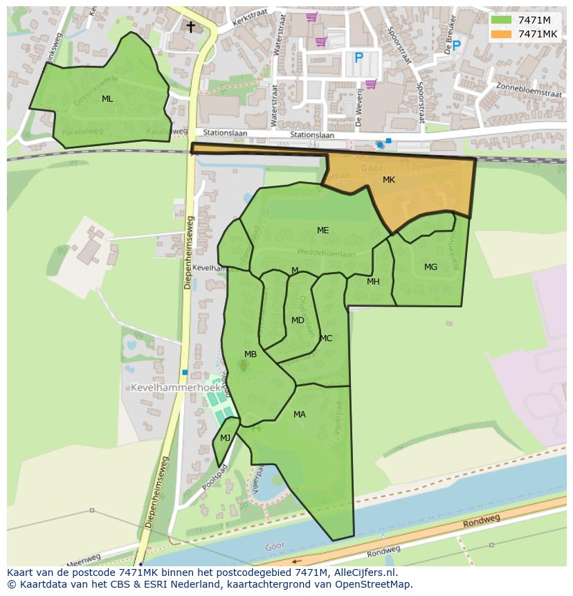 Afbeelding van het postcodegebied 7471 MK op de kaart.